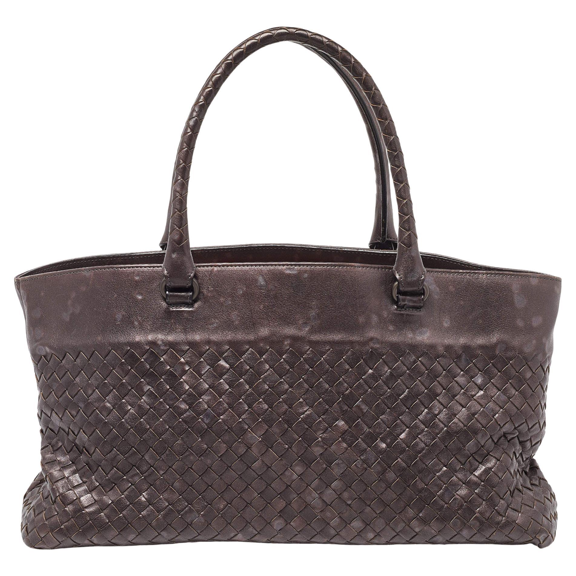 Bottega Veneta Dark Brown Intrecciato Leather Shopper Tote