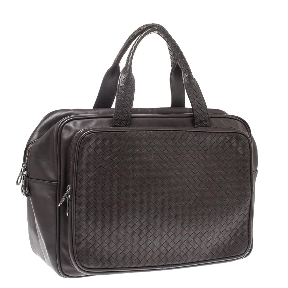 Black Bottega Veneta Dark Brown Intrecciato Leather VN Carry On Briefcase
