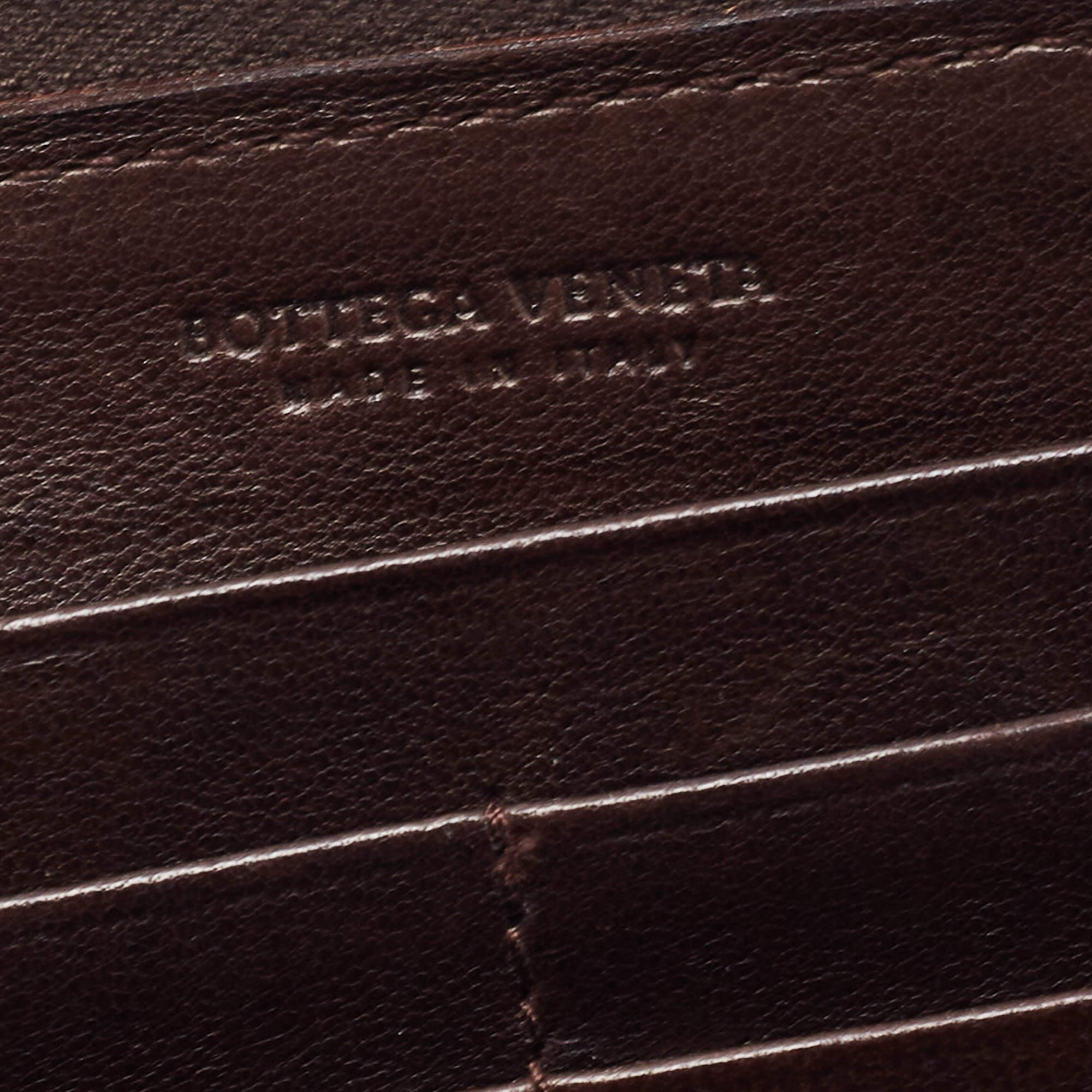 Bottega Veneta Dark Brown Intrecciato Leather Zip Around Wallet 6
