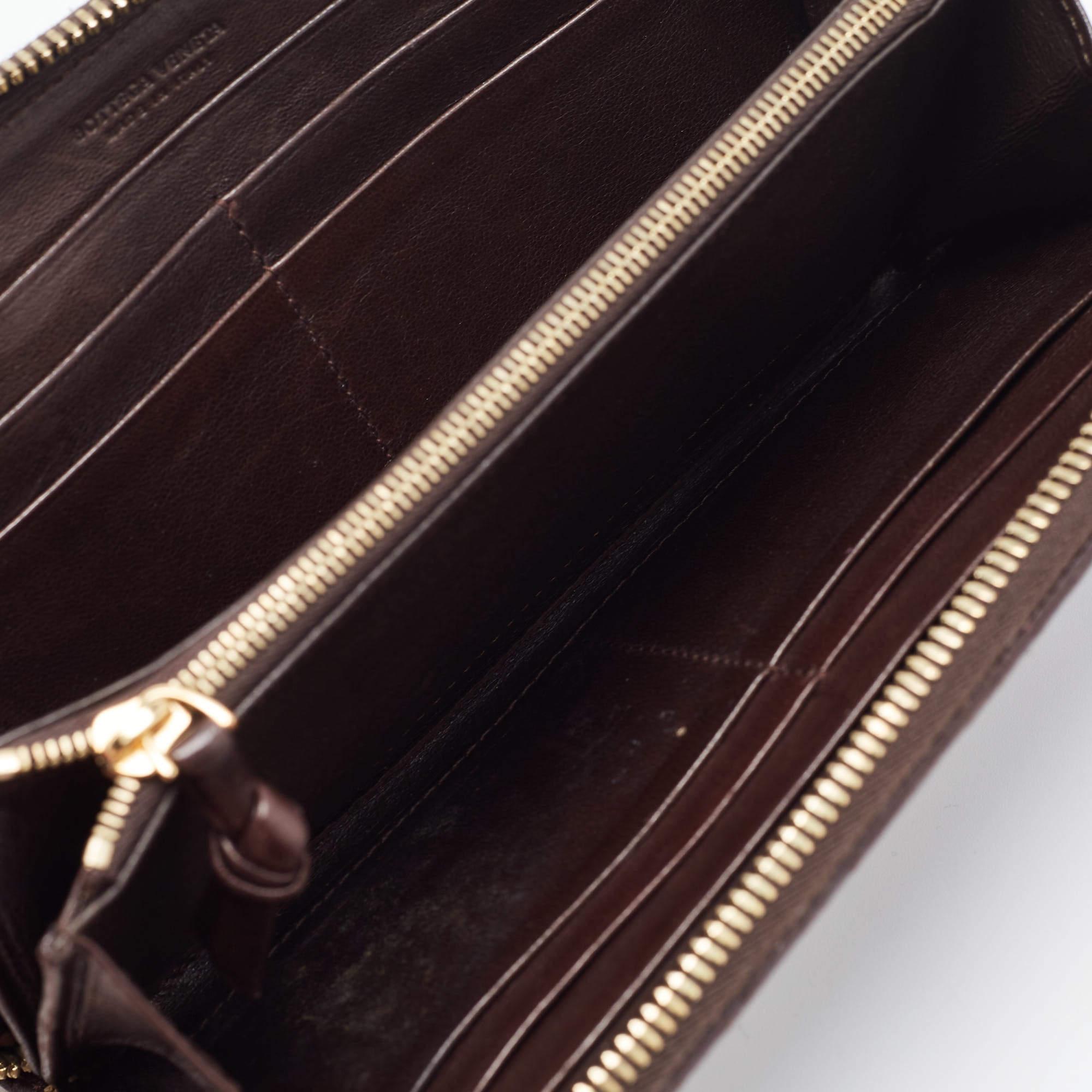 Bottega Veneta Dark Brown Intrecciato Leather Zip Around Wallet 10