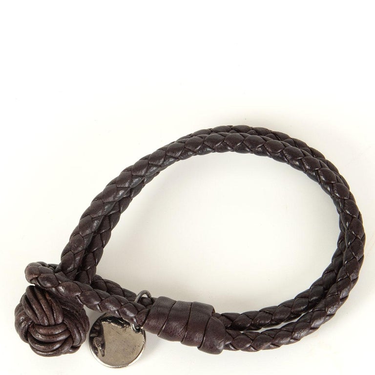 BOTTEGA VENETA dark brown leather BRAIDED INTRECCIATO Bracelet at 1stDibs
