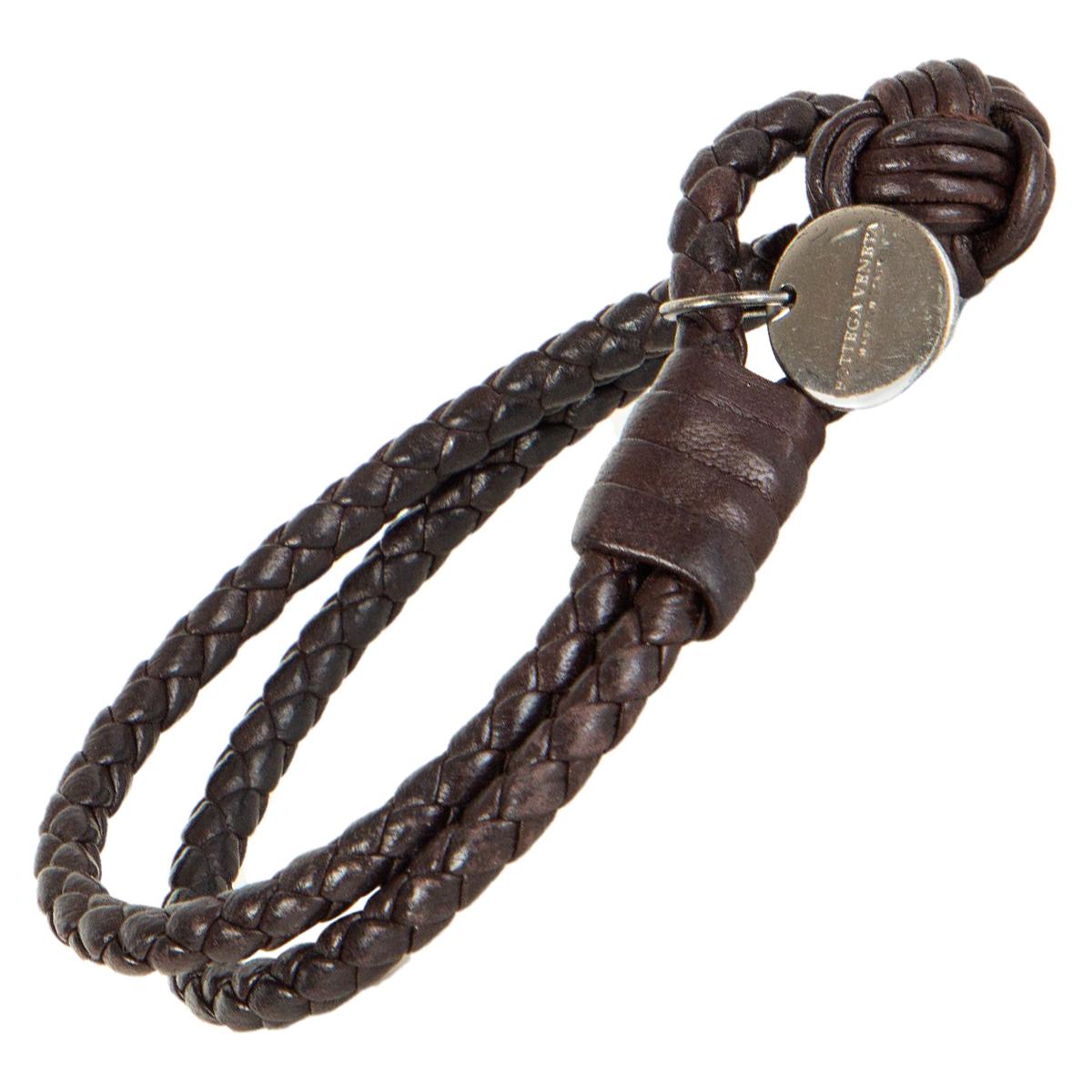 BOTTEGA VENETA dark brown leather BRAIDED INTRECCIATO Bracelet