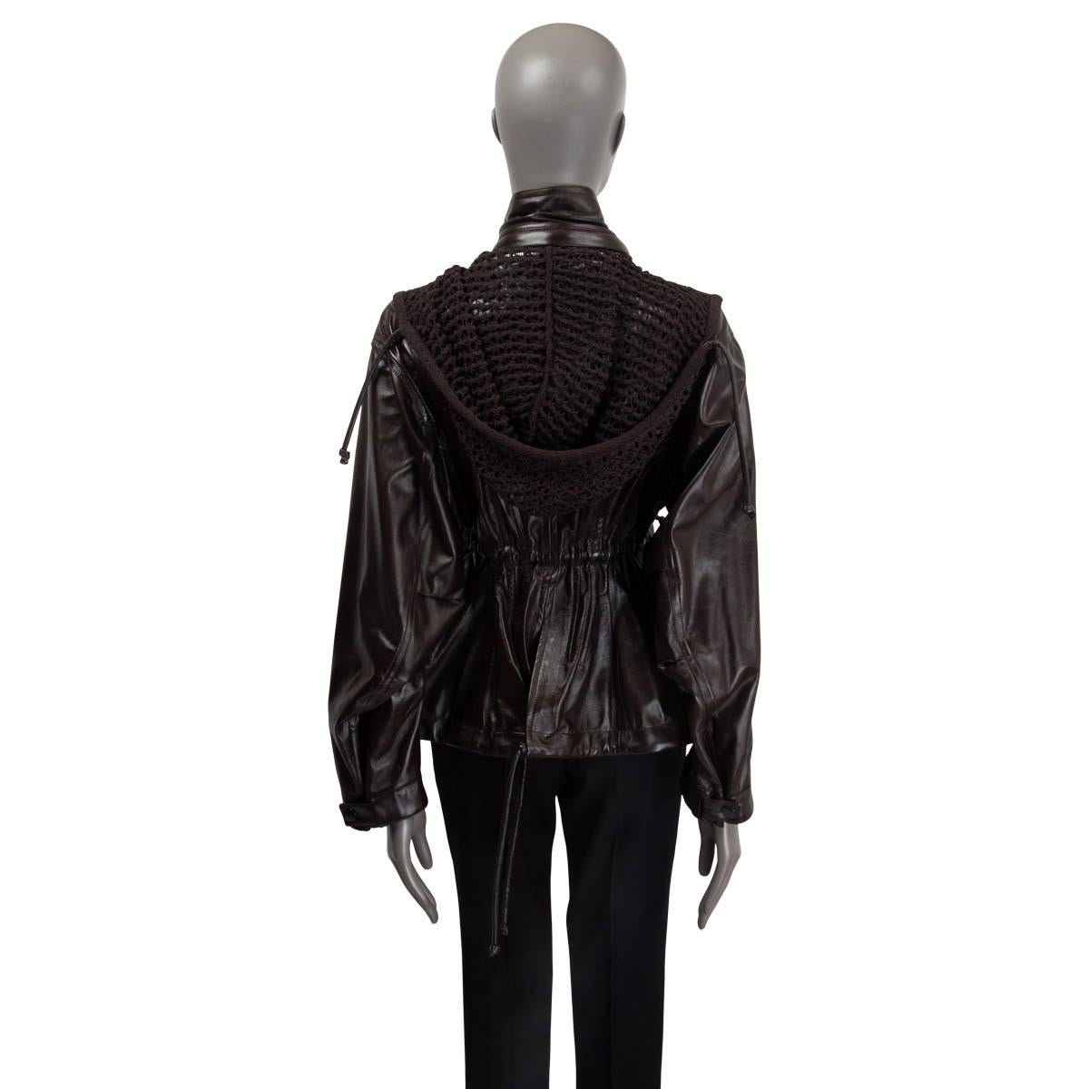 Black BOTTEGA VENETA dark brown leather FONDANT 2021 Hooded Jacket XS For Sale