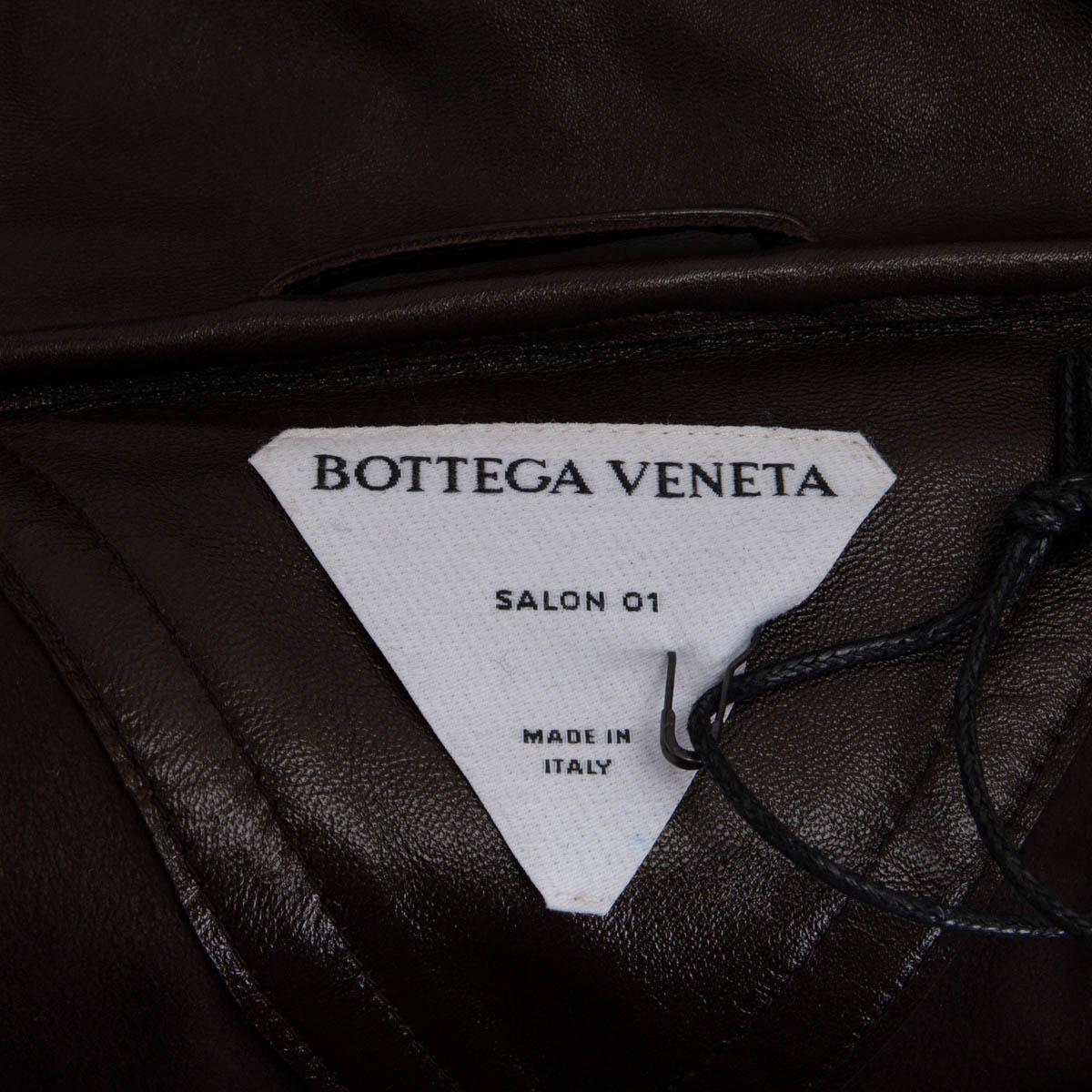 Women's BOTTEGA VENETA dark brown leather FONDANT 2021 Hooded Jacket XS For Sale