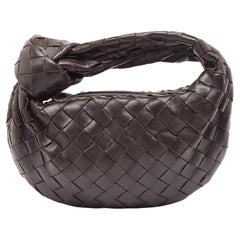 Bottega Veneta Dark Brown Leather Intrecciato Mini Jodie Top Handle Bag