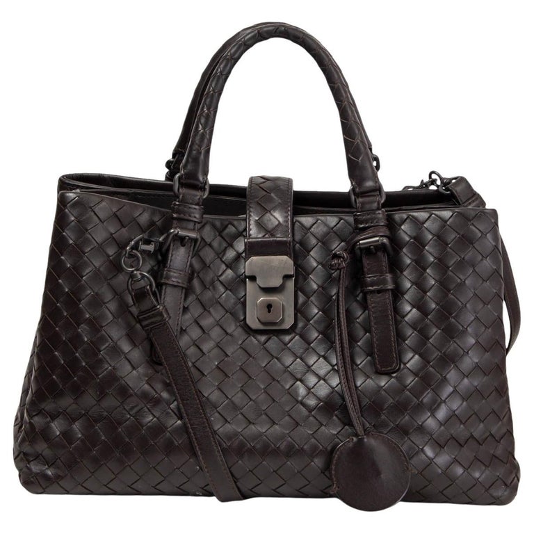 BOTTEGA VENETA dark brown leather INTRECCIATO ROMA SMALL Tote Bag For ...