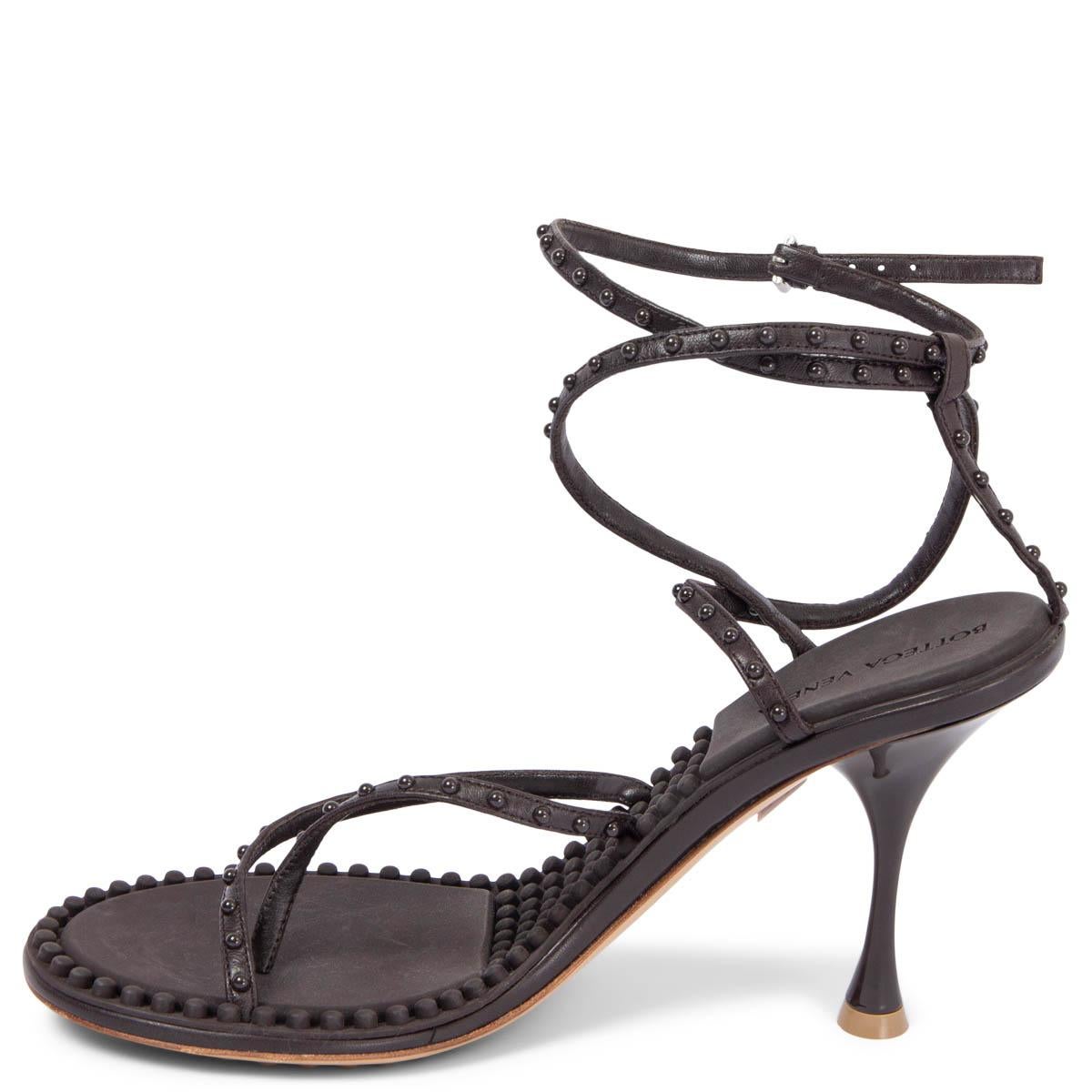 Black BOTTEGA VENETA dark brown leather LAGOON BUBBLE Sandals Shoes 39 For Sale
