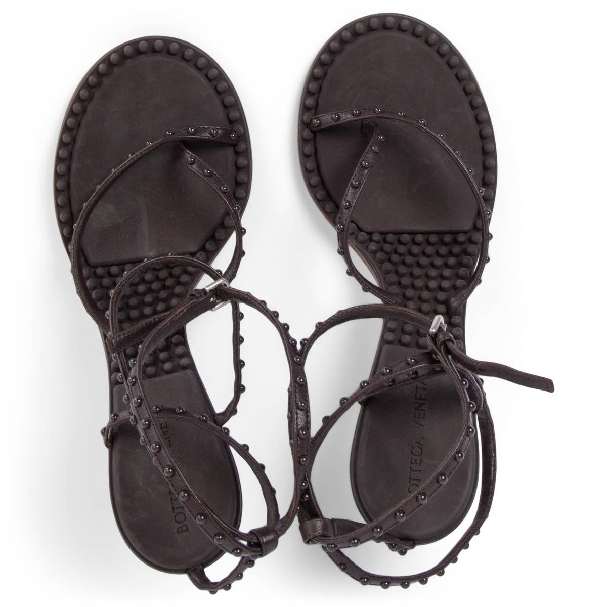 Women's BOTTEGA VENETA dark brown leather LAGOON BUBBLE Sandals Shoes 39 For Sale