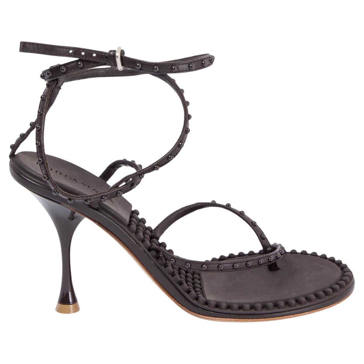 BOTTEGA VENETA dark brown leather LAGOON BUBBLE Sandals Shoes 39 For Sale