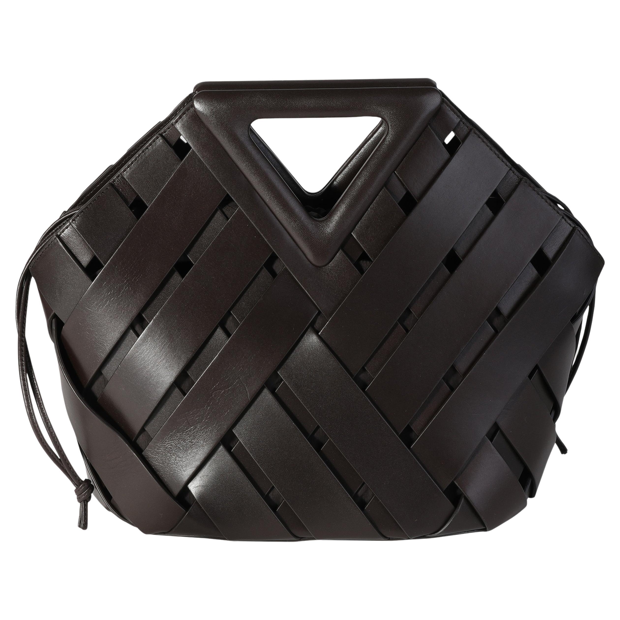 Bottega Veneta Dark Brown Leather V Woven Drawstring Tote Bag For Sale