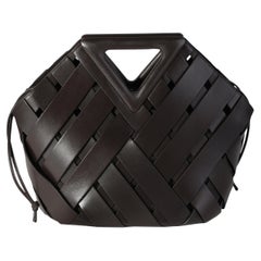 Bottega Veneta Dark Brown Leather V Woven Drawstring Tote Bag
