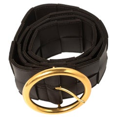 Bottega Veneta Dark Brown Maxi Intrecciato Leather Waist Belt 85 CM