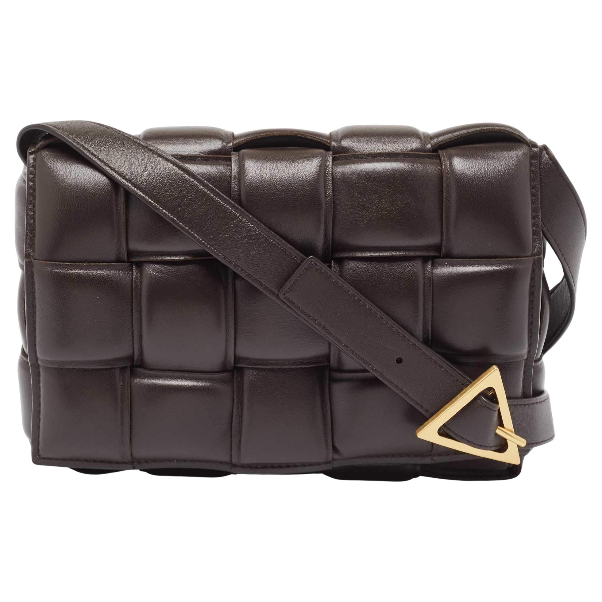 Bottega Veneta Dark Brown Padded Leather Cassette Shoulder Bag For Sale