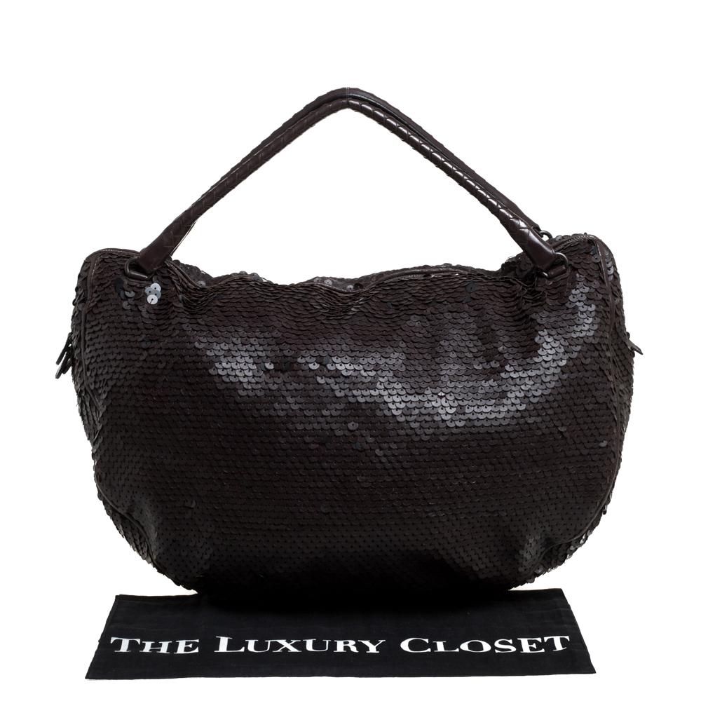 Bottega Veneta Hobo Paillette Ebano Piel Lentejuelas Marrón Oscuro 5