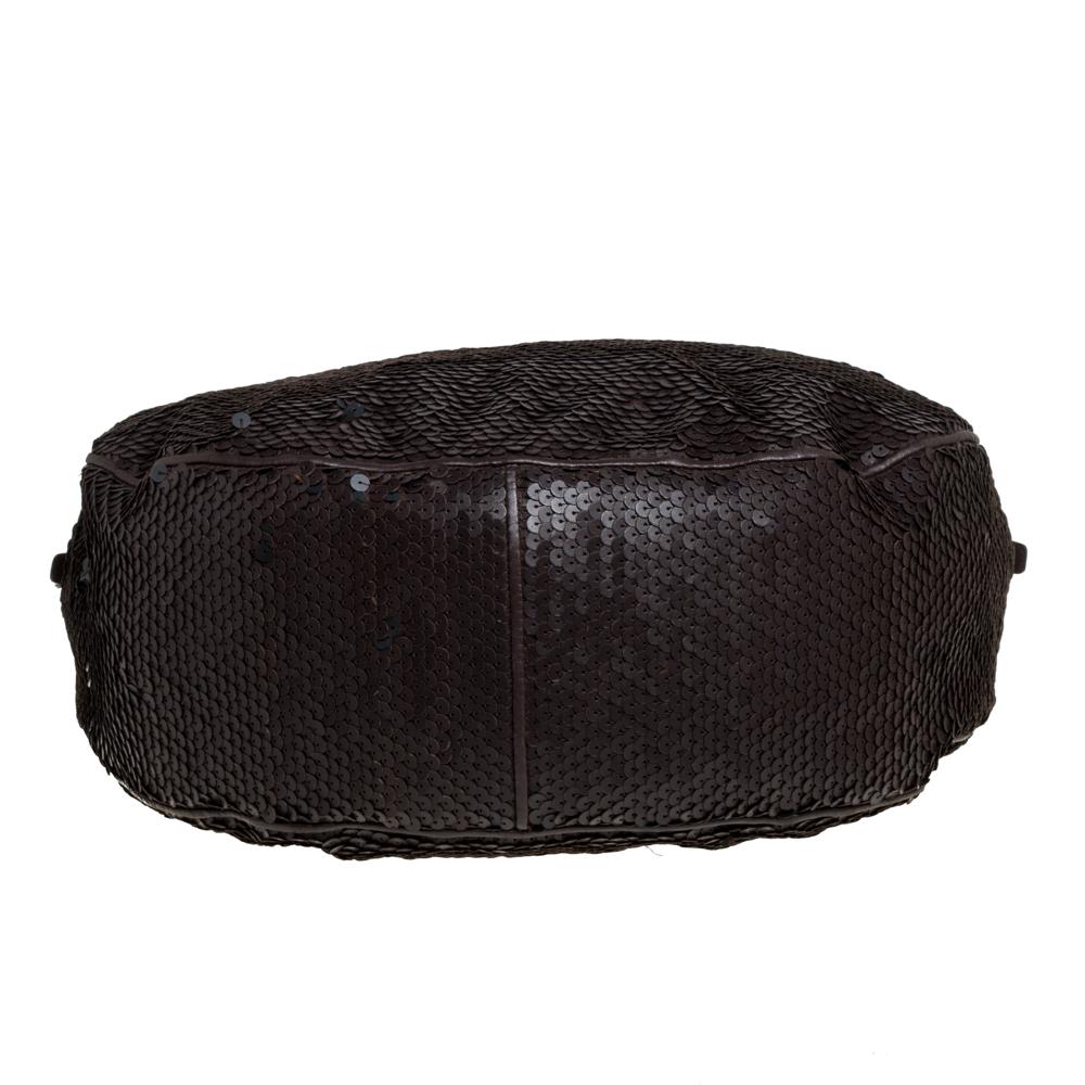 Bottega Veneta Hobo Paillette Ebano Piel Lentejuelas Marrón Oscuro 6
