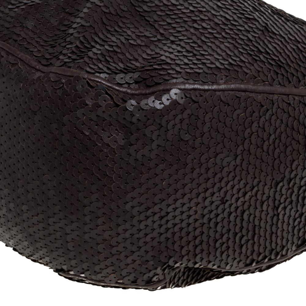 Bottega Veneta Hobo Paillette Ebano Piel Lentejuelas Marrón Oscuro 7