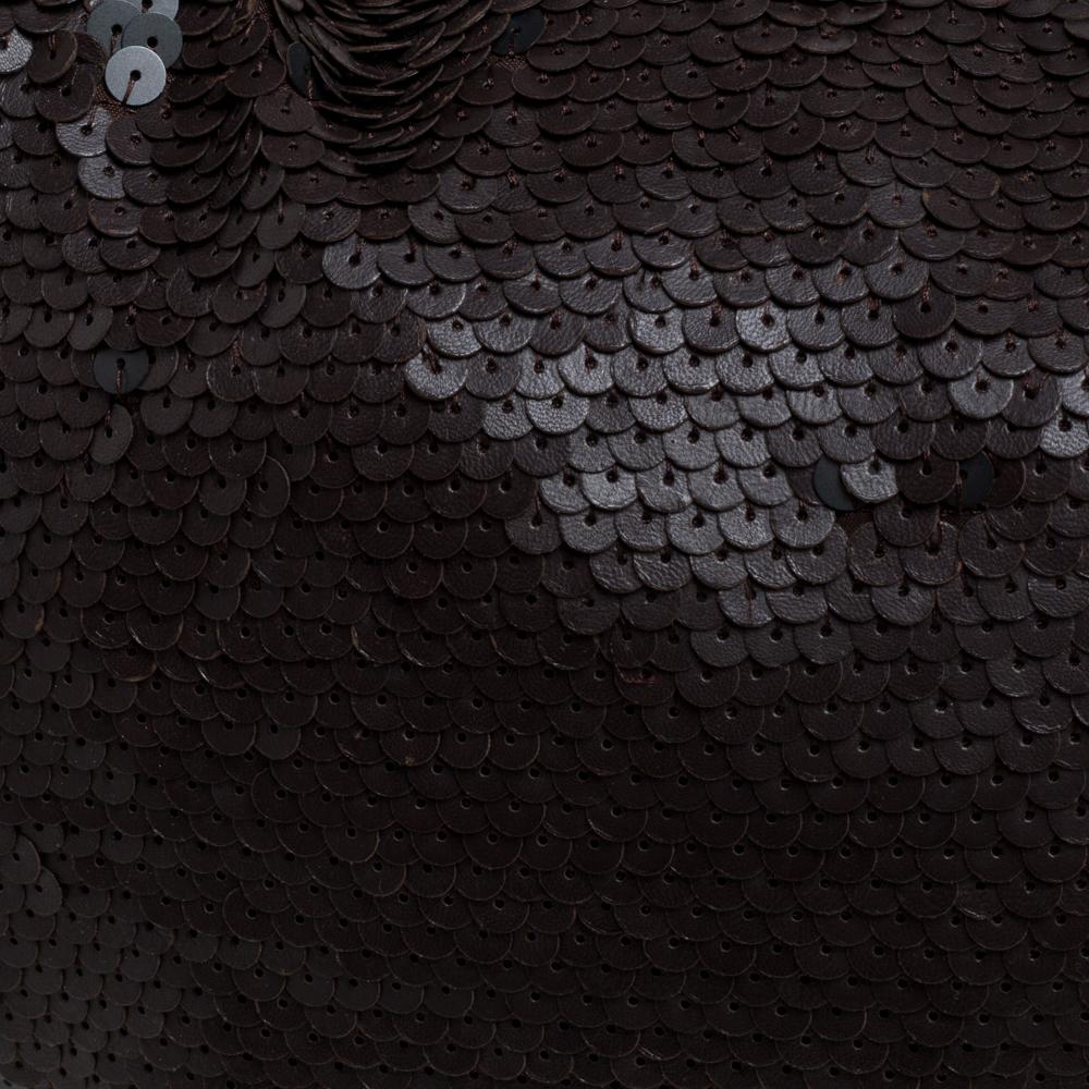 Bottega Veneta Hobo Paillette Ebano Piel Lentejuelas Marrón Oscuro 1