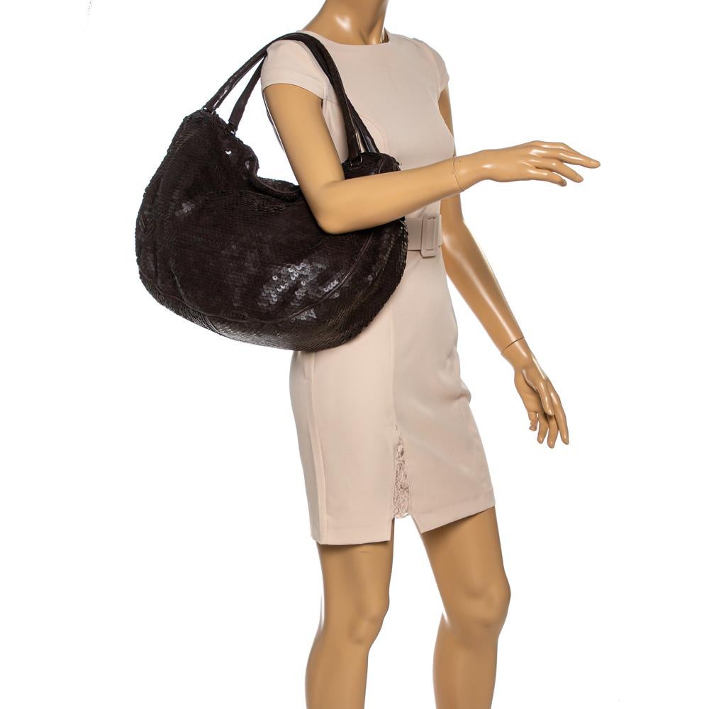 Bottega Veneta Hobo Paillette Ebano Piel Lentejuelas Marrón Oscuro 2