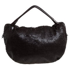 Bottega Veneta Marrone Scuro Paillettes Pelle Ebano Paillette Hobo