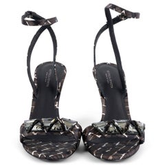 BOTTEGA VENETA dark brown silk SATIN CRYSTAL EMBELLISHED Sandals Shoes 37.5