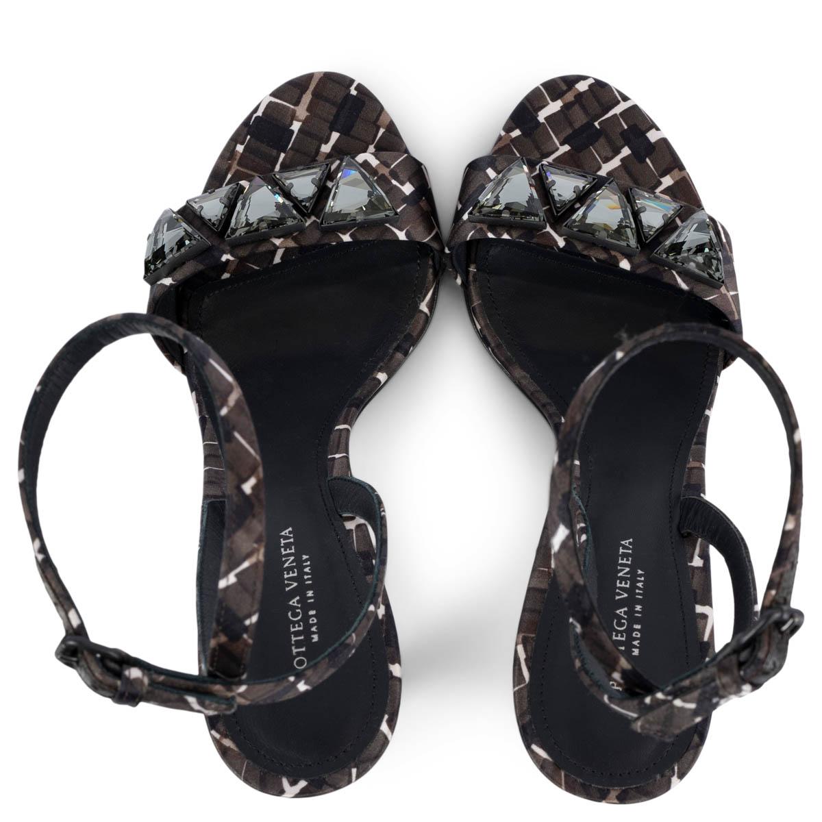Women's BOTTEGA VENETA dark brown silk SATIN CRYSTAL EMBELLISHED Sandals Shoes 37.5 For Sale