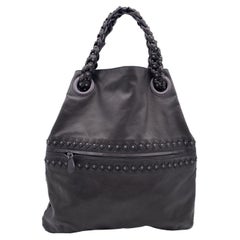 Vintage Bottega Veneta Dark Brown Soft Leather Studded Julie Tote Bag