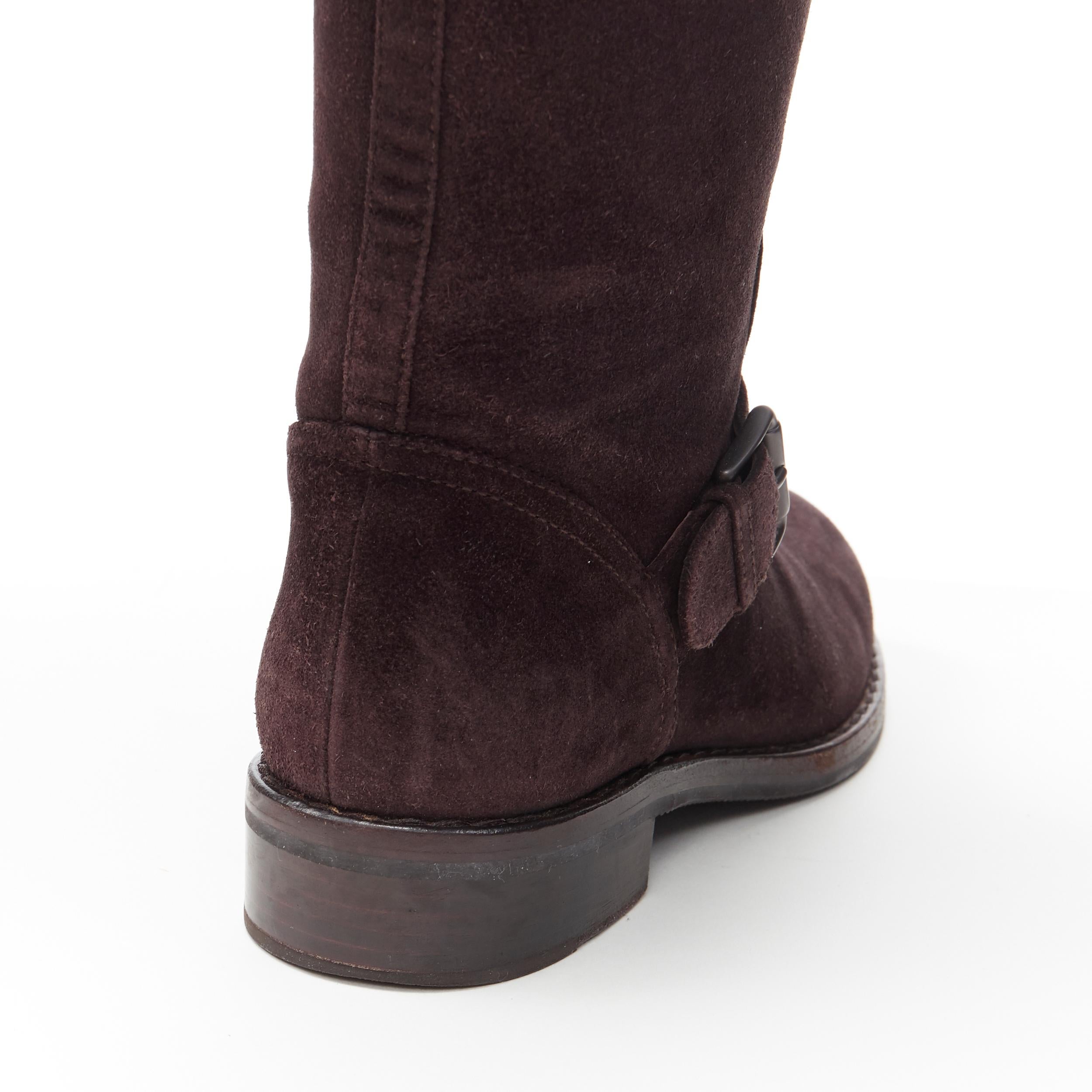 BOTTEGA VENETA dark brown suede leather buckled pull on tall boot EU37.5 2