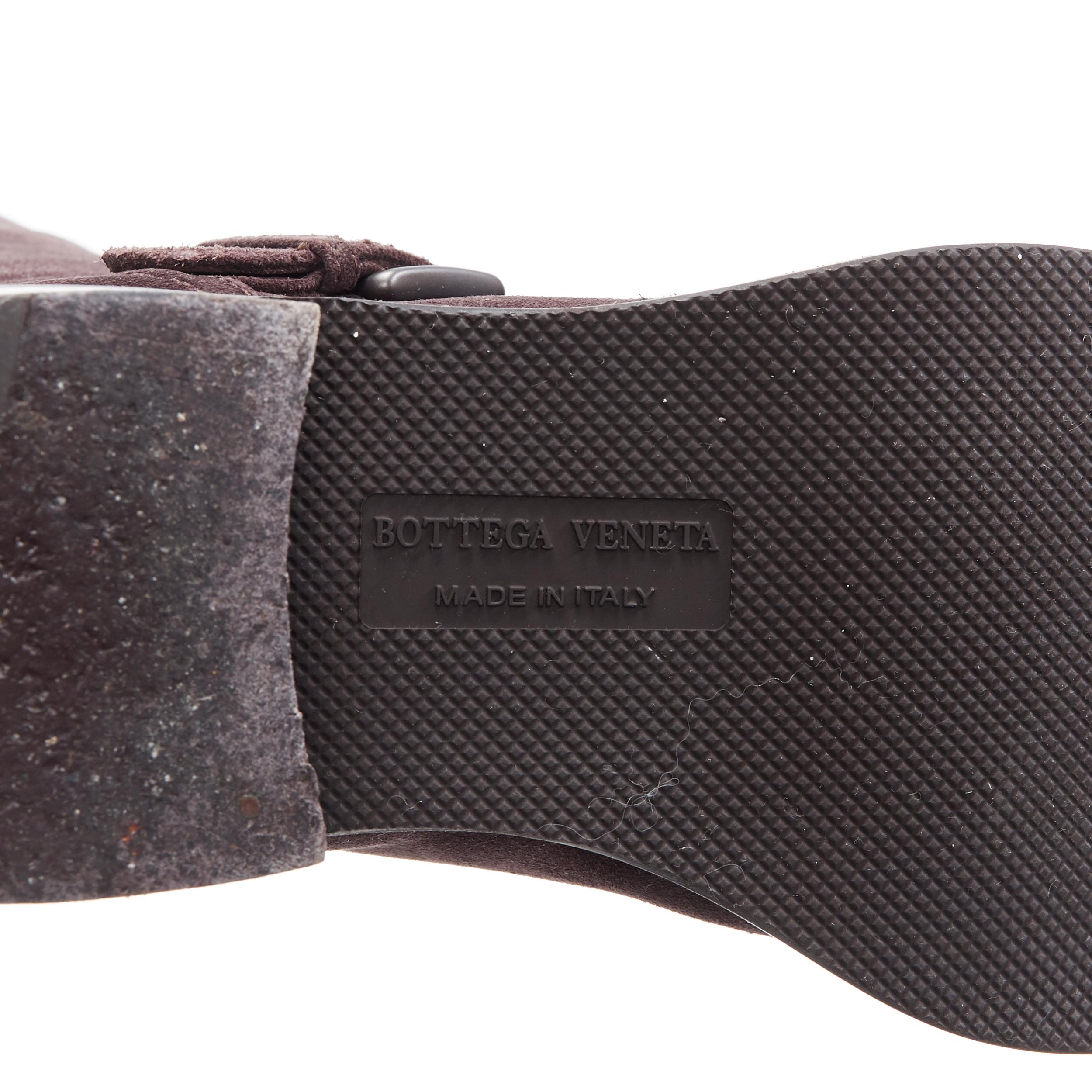 BOTTEGA VENETA dark brown suede leather buckled pull on tall boot EU37.5 4