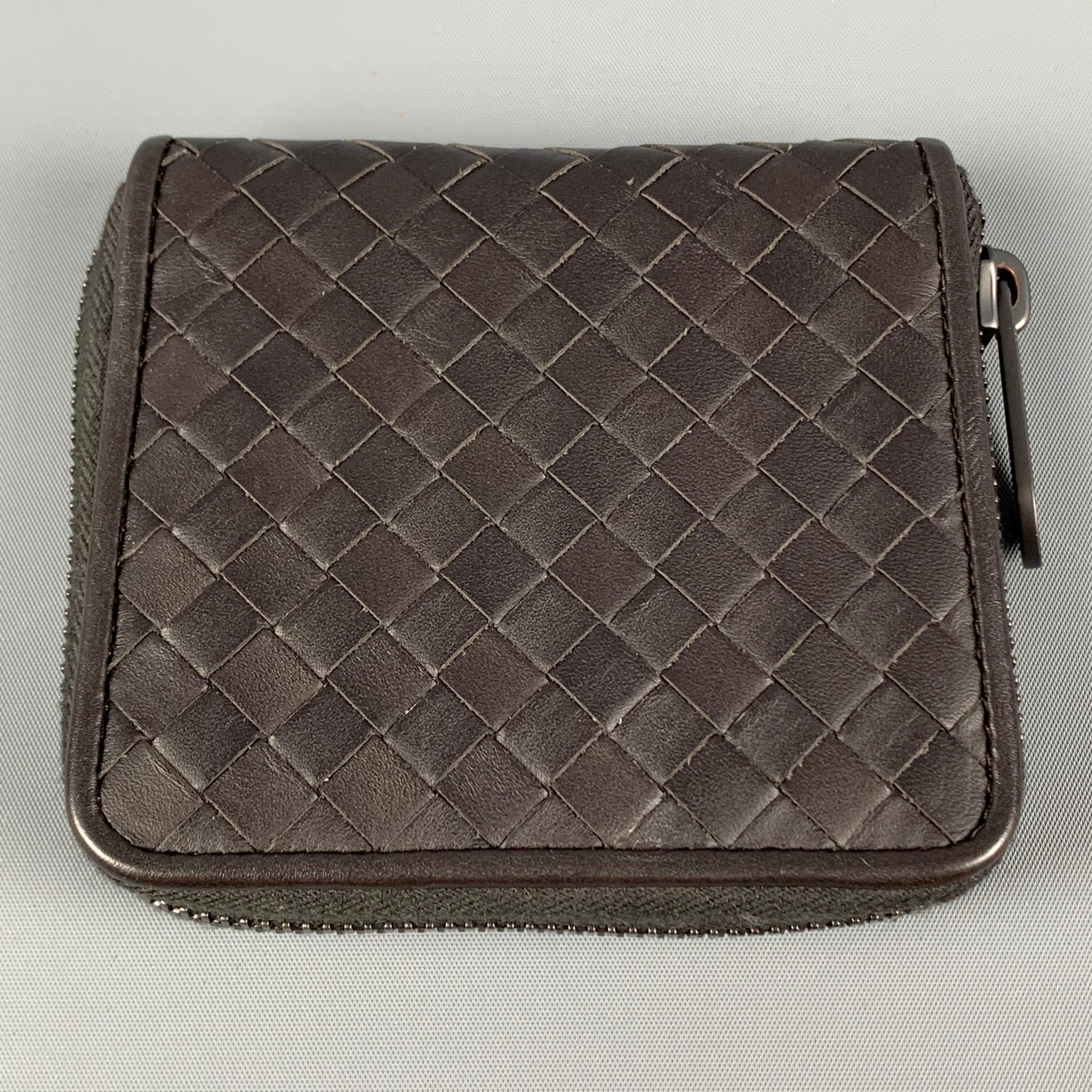 BOTTEGA VENETA Dark Brown Woven Leather Wallet
