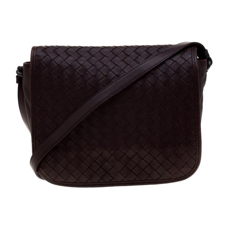 Bottega Veneta Dark Burgundy Intrecciato Leather Crossbody Bag