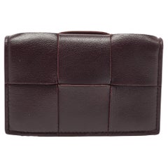 Bottega Veneta Dark Burgundy Intrecciato Leather Flap Card Case