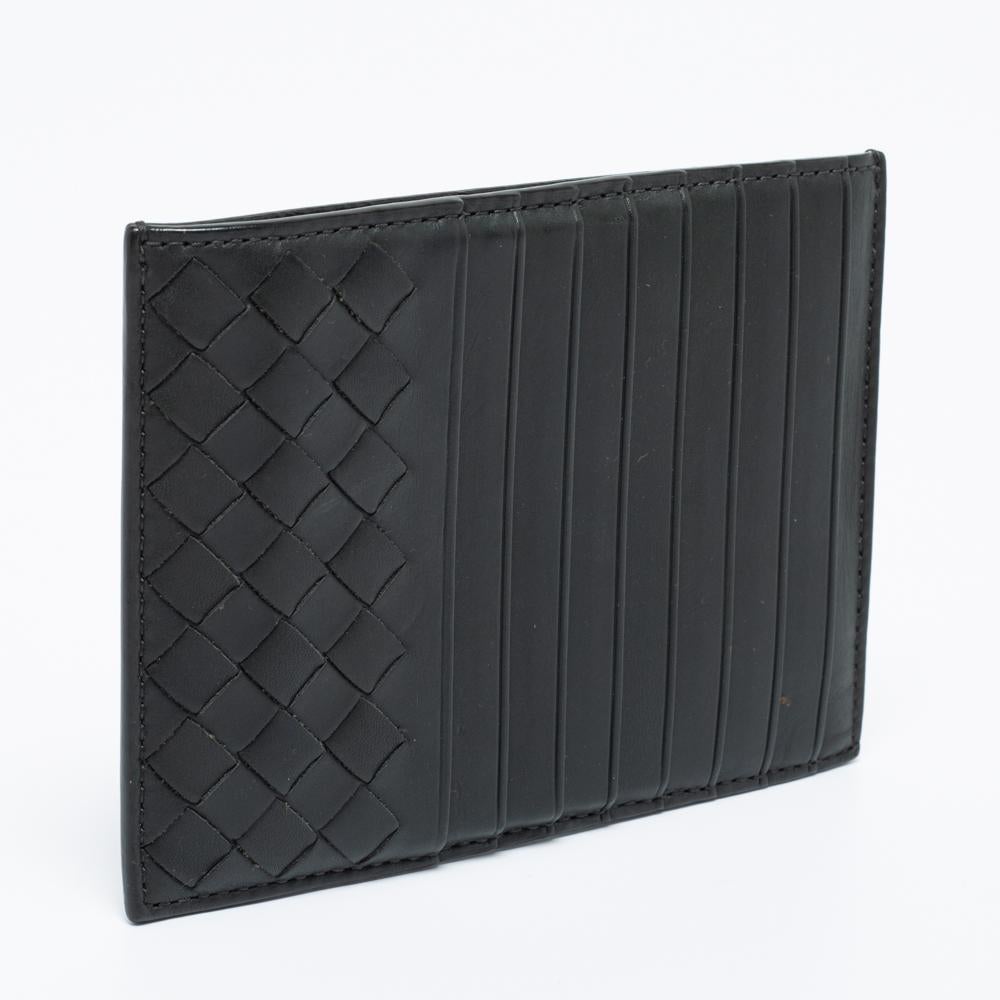 Black Bottega Veneta Dark Green Intrecciato Leather Card Holder