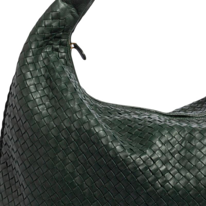 Black Bottega Veneta Dark Green Intrecciato Leather Maxi Veneta Hobo