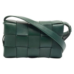 Bottega Veneta Dark Green Intreccio Leather Cassette Shoulder Bag