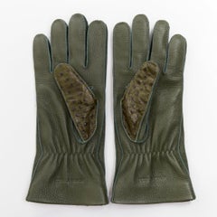 BOTTEGA VENETA green ostrich-effect buffed goatskin cashmere lined gloves Sz.8