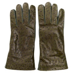 BOTTEGA VENETA guantes verdes de piel de cabra pulida efecto avestruz forrados de cachemira Sz.8