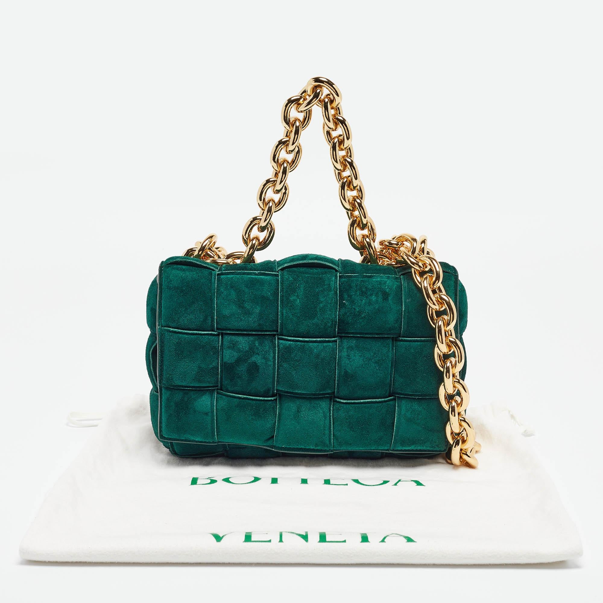 Bottega Veneta Dark Green Padded Suede Chain Cassette Shoulder Bag 6