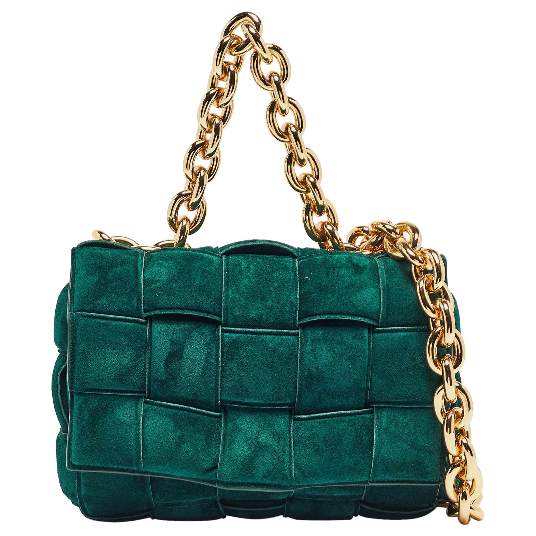 Bottega Veneta Dark Green Padded Suede Chain Cassette Shoulder Bag