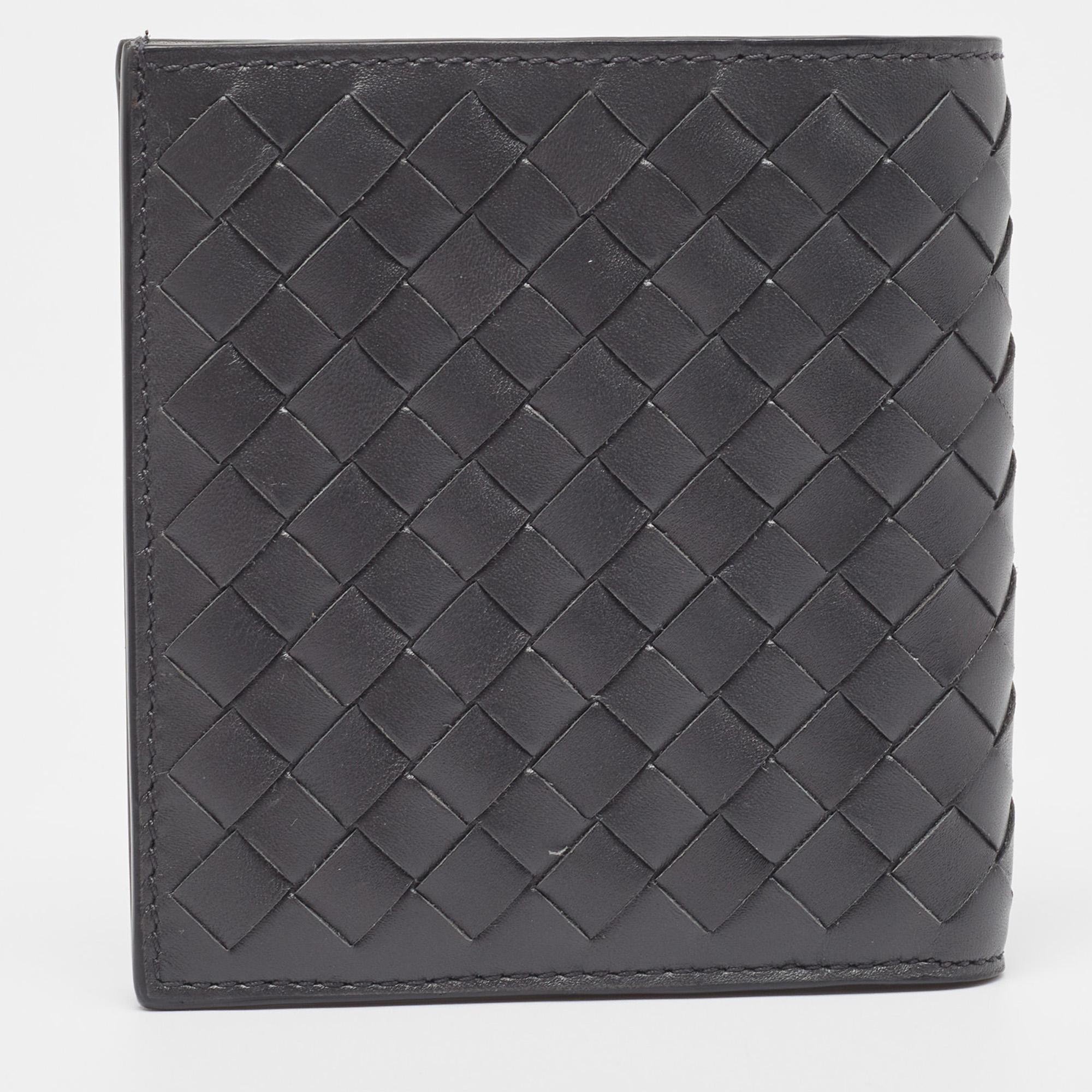 Women's Bottega Veneta Dark Grey Intrecciato Leather Bifold Wallet