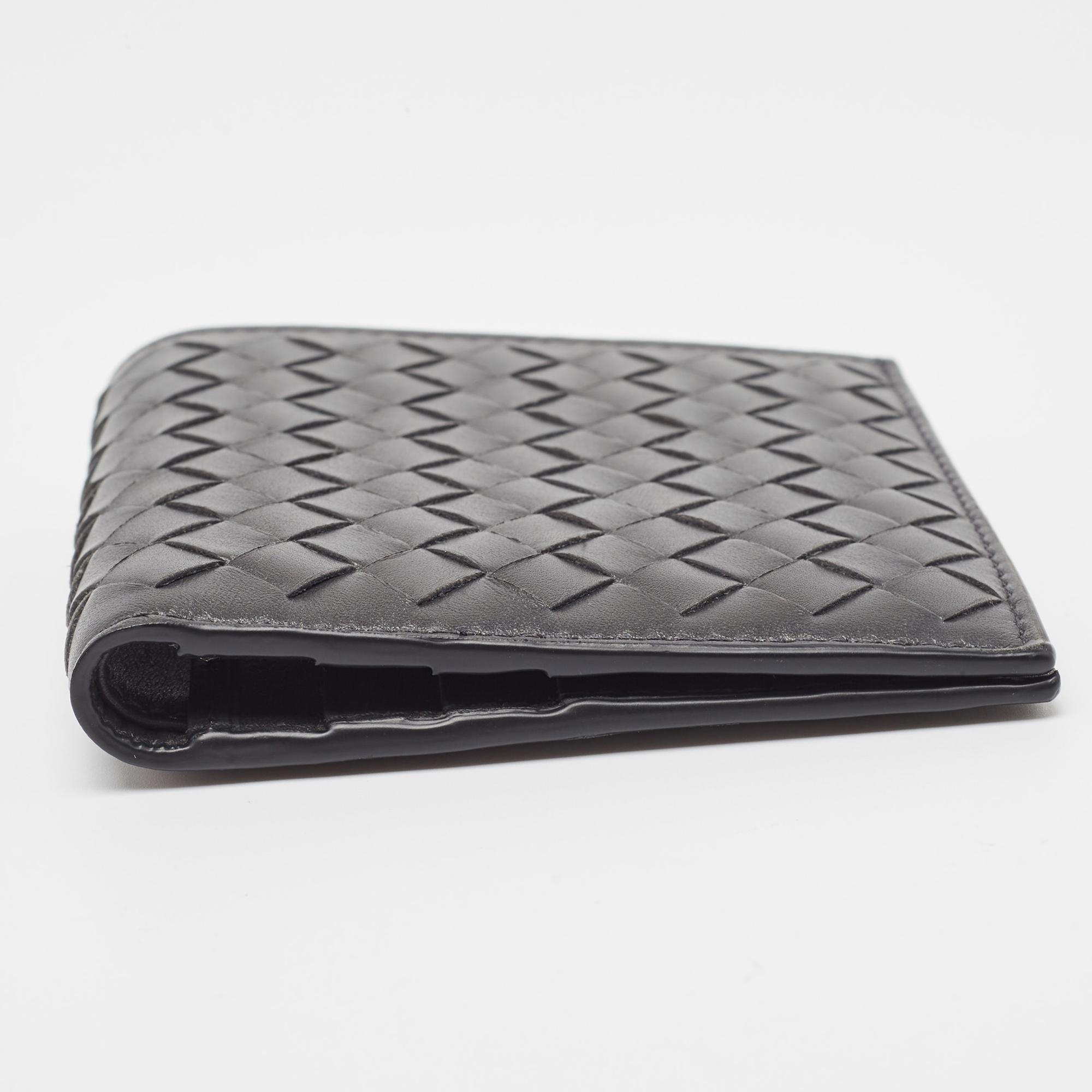 Bottega Veneta Dark Grey Intrecciato Leather Bifold Wallet 2