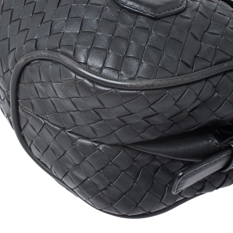 Bottega Veneta Dark Grey Intrecciato Leather Flap Chain Bag 1