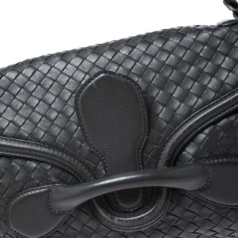Bottega Veneta Dark Grey Intrecciato Leather Flap Chain Bag 2