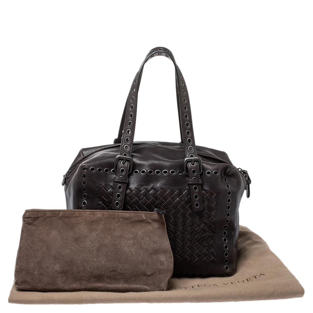 Bottega Veneta Dark Grey Intrecciato Leather Grommet Satchel 5