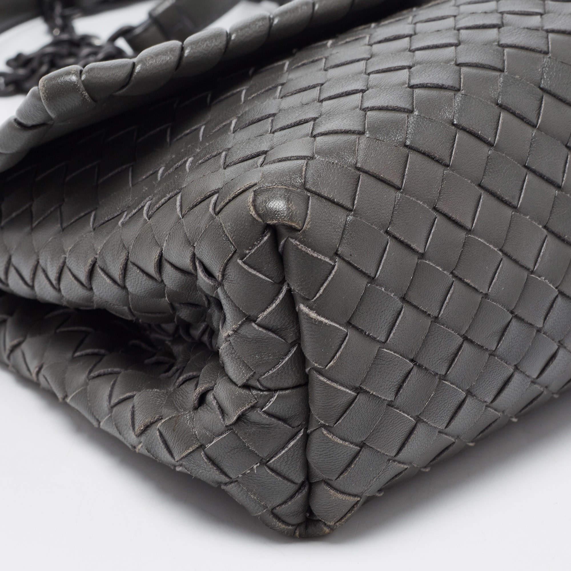 Bottega Veneta Dark Grey Intrecciato Leather Olimpia Flap Shoulder Bag 9