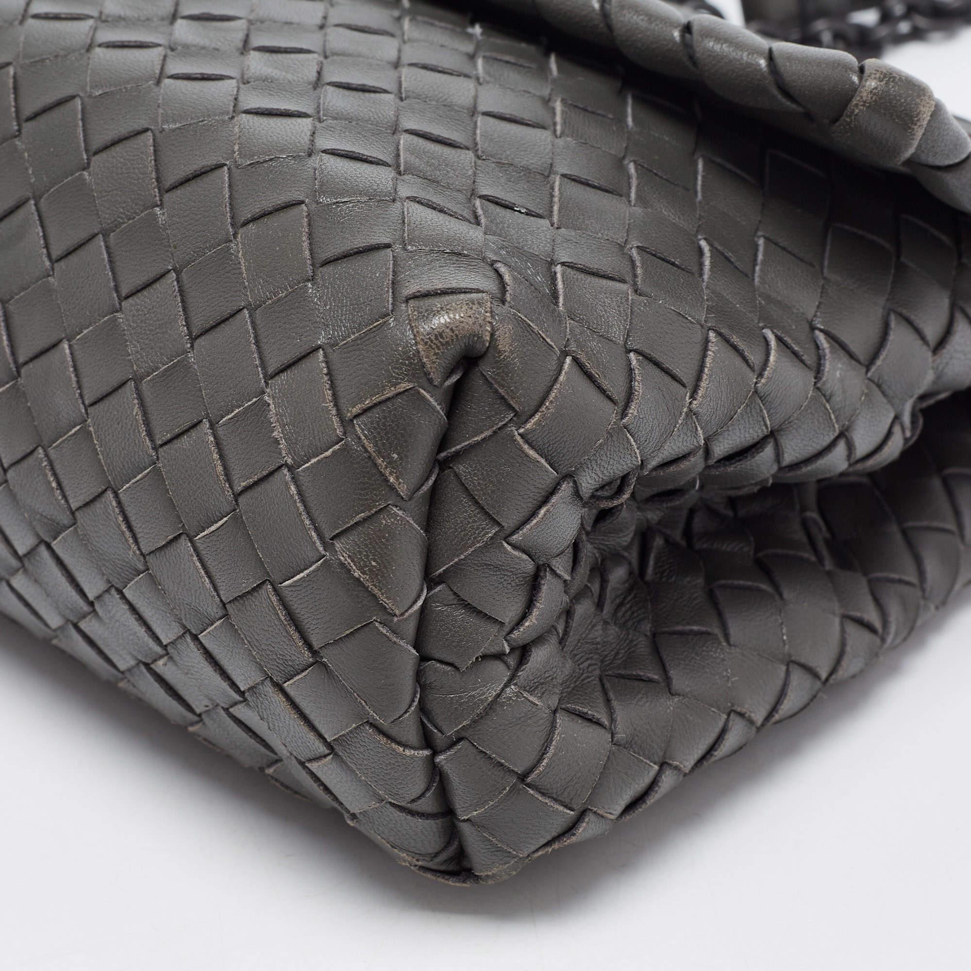 Bottega Veneta Dark Grey Intrecciato Leather Olimpia Flap Shoulder Bag 10