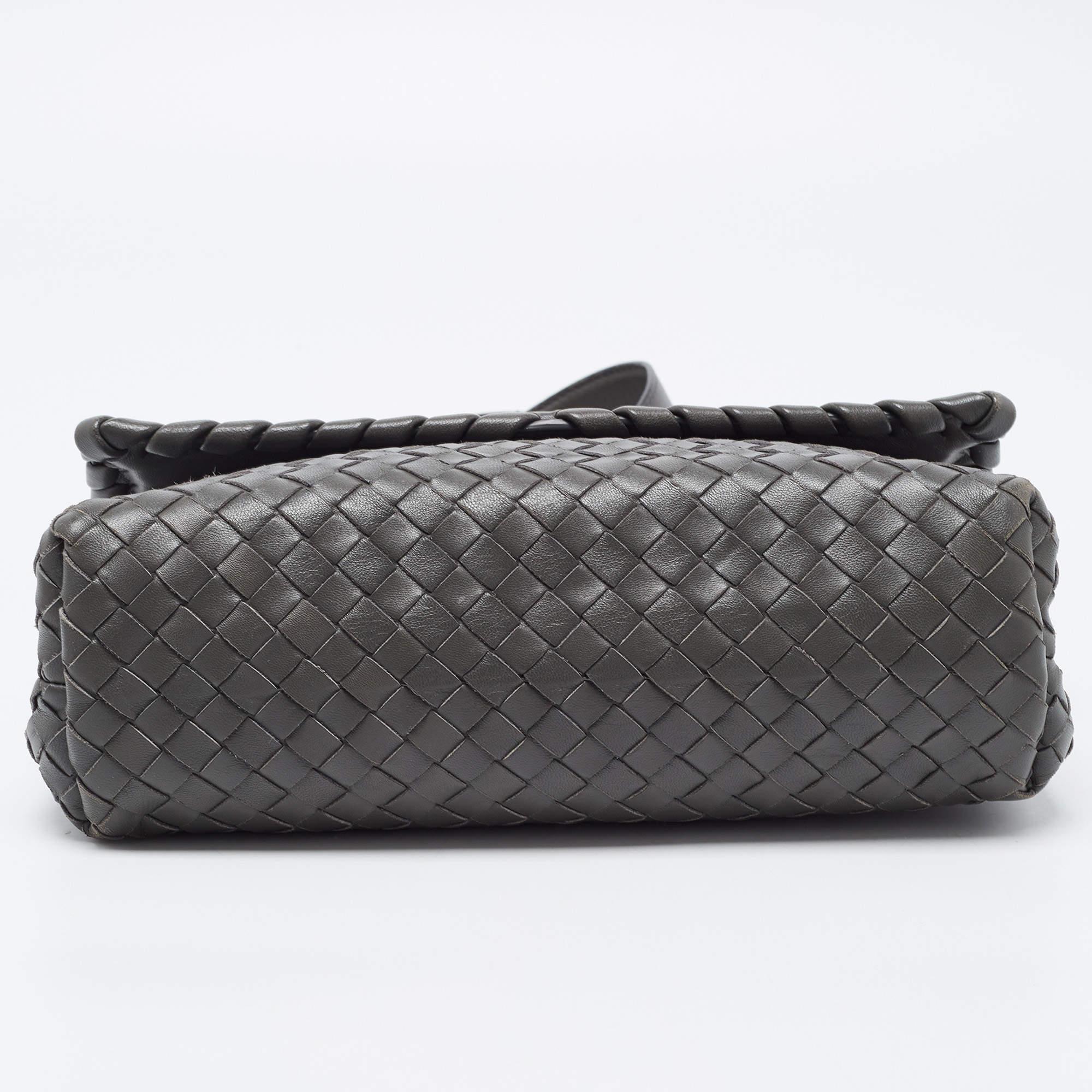 Bottega Veneta Dark Grey Intrecciato Leather Olimpia Flap Shoulder Bag 1