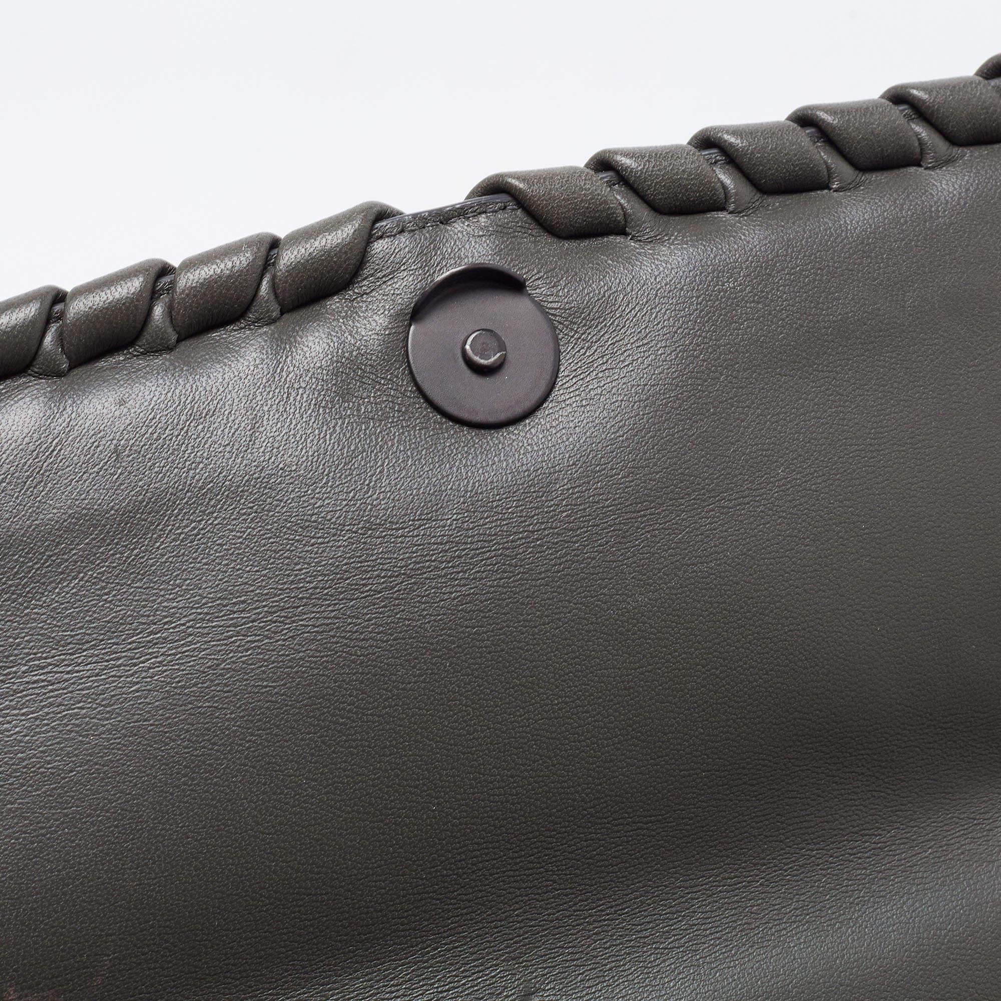 Bottega Veneta Dark Grey Intrecciato Leather Olimpia Flap Shoulder Bag 4