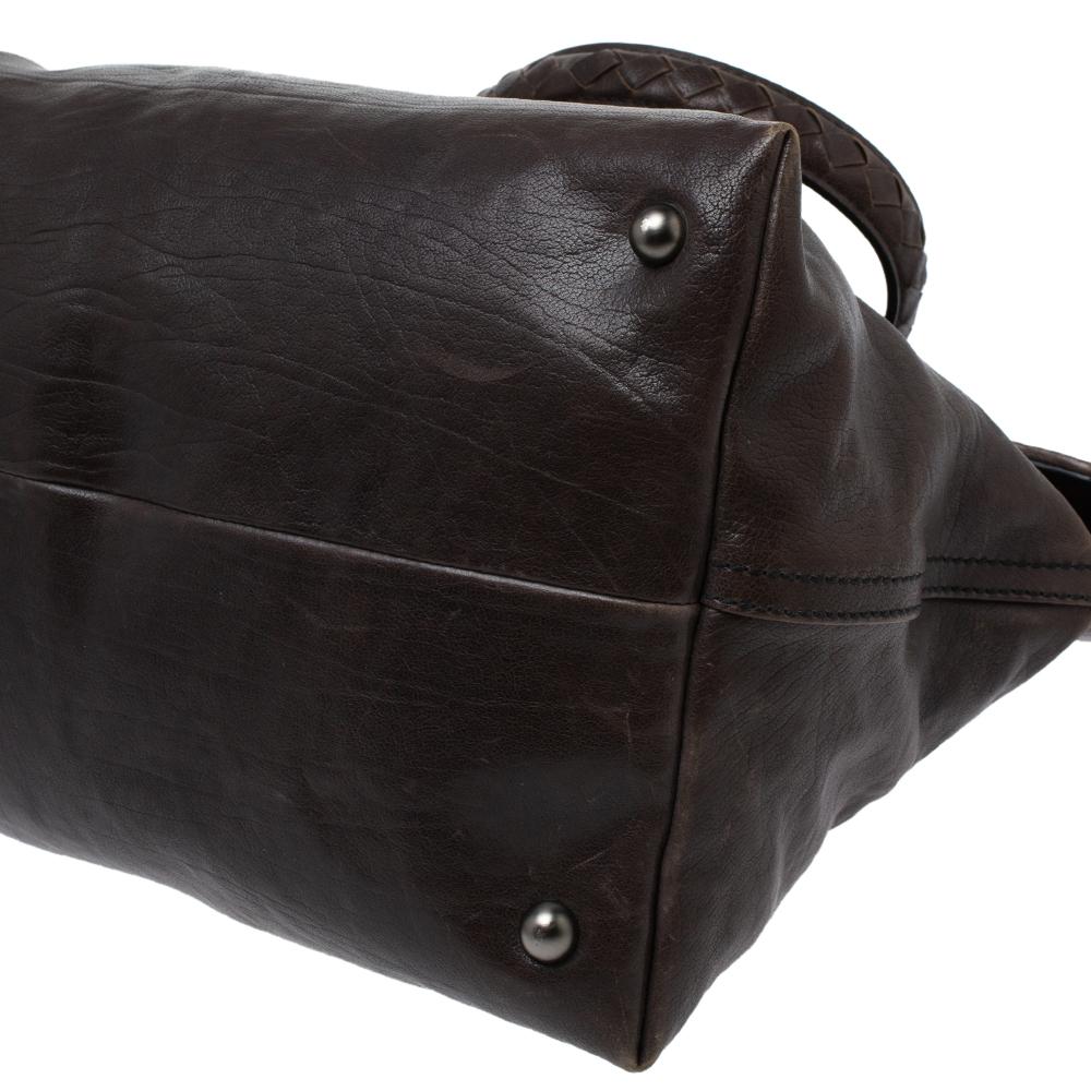 Women's Bottega Veneta Dark Grey Intrecciato Leather Tina Top Handle Bag