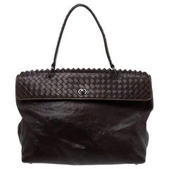 Bottega Veneta Dark Grey Intrecciato Leather Tina Top Handle Bag