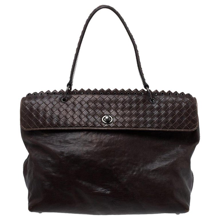 Bottega Veneta Dark Grey Intrecciato Leather Tina Top Handle Bag at 1stDibs